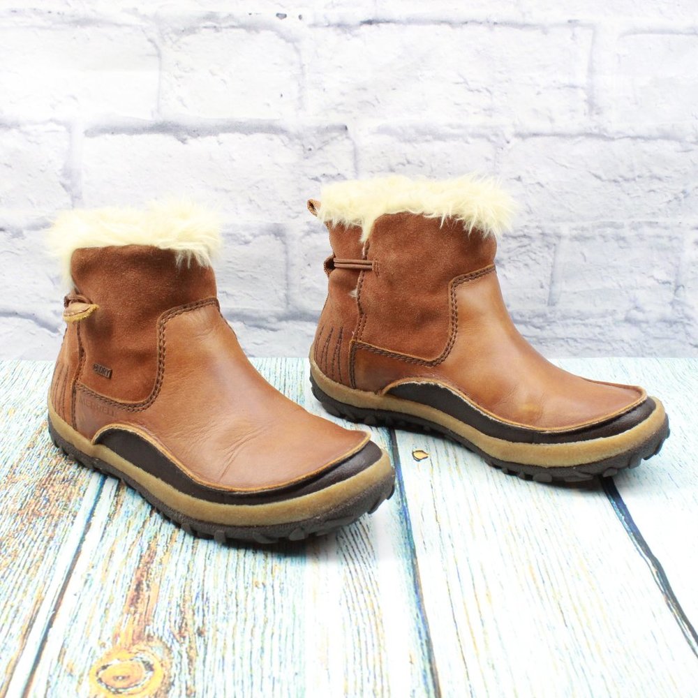 MERRELL Tremblant Pull On Polar Shearling Boots Oak Leather Size 5.5 - Picture 3 of 9